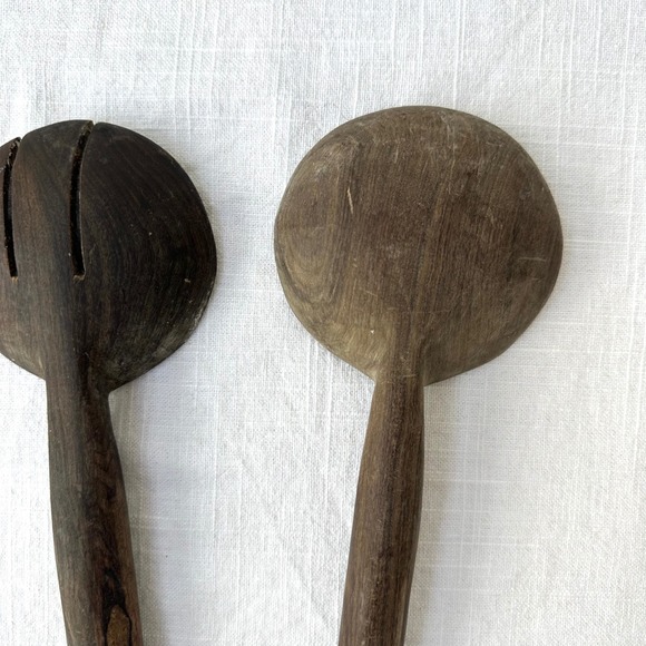 Vintage Salad Servers Wooden Serving Spoon Fork Set Decorative Inlay African - Picture 7 of 9